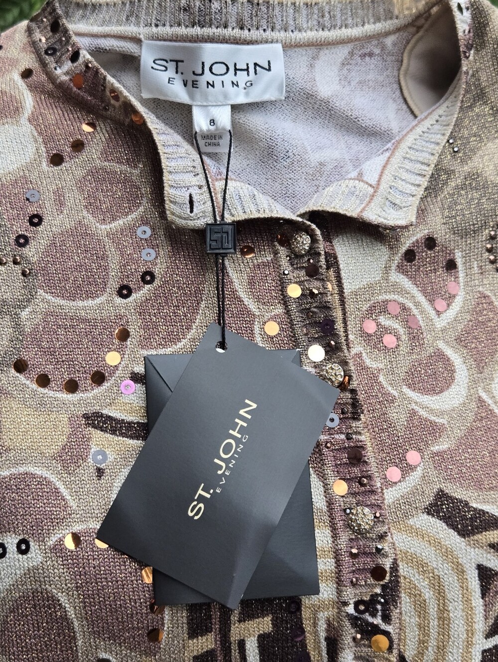 NWT St John Evening Sz 8 Metallic Knit Sequin Rhinestone Jacket Cardigan $995 - Picture 17 of 17